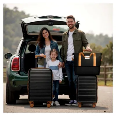 Produktbild von Hartschalenkoffer Set 6-teilig mit Reisetasche, erweiterbar, ABS, 4 Rollen, Schwarz – inklusive Kosmetiktasche