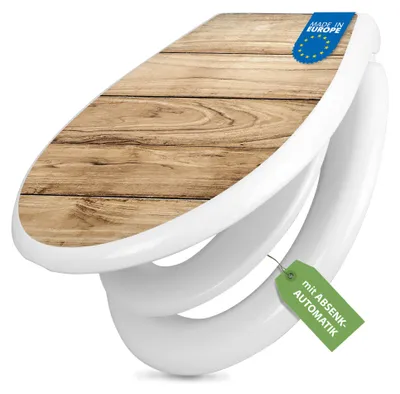 Produktbild von banjado Familien WC Sitz weiß mit Kindersitz und Absenkautomatik und Motiv Holzplanken [TDWK 11546]