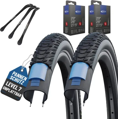 Produktbild von 2 x Schwalbe Reifen Marathon E-Plus Schwarz Reflex 28 x 2,00 (50-622)“ + SV-Schläuchen + MSZweirad Reifenheber