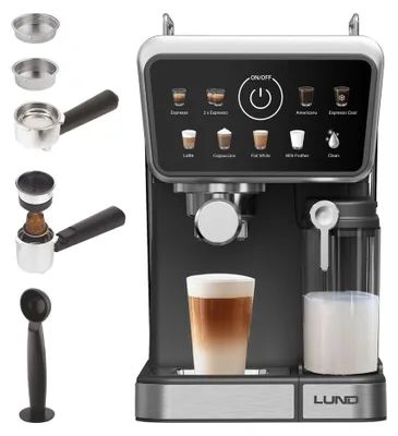 Produktbild von Espressomaschine Kaffeemaschine 20 bar Siebträger Kapselmaschine für Latte, Cappuccino, Espresso mit Milchaufschäumer, 1350W, LED-Anzeige Touch-Display 9in1