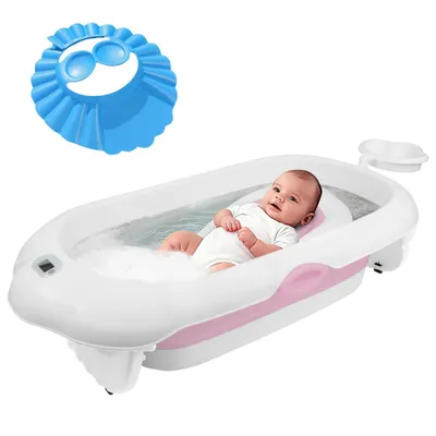 Produktbild von Faltbar XL Baby Badewanne mit Rutschfestem Badewannensitz & Duschhaube,Portable Reisedusche Babywanne,Baby Bathtub Bis 3 Jahre Geburtsgeschenke