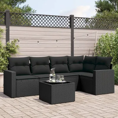 Produktbild von Design 6-tlg. Garten-Sofagarnitur mit Kissen Schwarz Poly Rattan, Gartensofas 2024