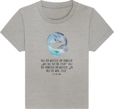Produktbild von Mr. & Mrs. Panda Organic Baby Shirt Walfisch Thunfisch 12. - 18. Monat - Heather Grey - Geschenk, Spruch Des Tages, T-Shirt, Witz, Kinder Oberteil, Lustige Sprüche, Wahl
