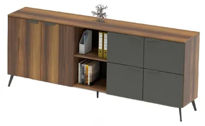 Produktbild von Arbeitszimmer Set Arbeitstisch L-Form Couchtisch Sideboard Braun Grau
