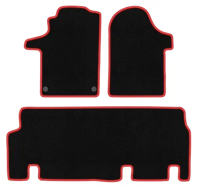 Produktbild von Velours-Fußmatten für Mercedes Vito W447 2014- (Transporter) – 3-tlg, Schwarz/Rot, passgenau – Wielganizator CARLUX