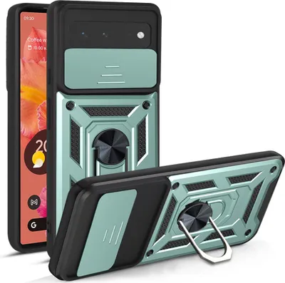 Produktbild von Google Pixel 6 Hülle mit 360° Drehbarer Magnetische Ring Ständer Halter Dia Kameraschutz TPU Bumper Silikon Schutzhülle für Google Pixel 6 Grün