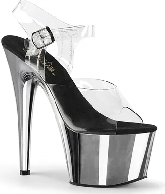 Produktbild von ADORE-708 Damen Sandale von Pleaser, Transparent Schwarz Chrom, EU 35, US 5