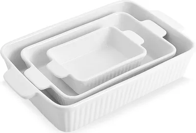 Produktbild von 3er Set Auflaufformen für den Ofen, Porzellan-Bäckerformen 13x9 Zoll, Keramik-Kuchen-Backgeschirr, rechteckige Lasagnepfannen mit Griff, Weiß