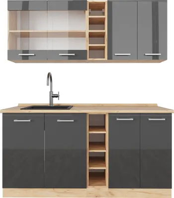 Produktbild von Vicco Singleküche R-Line, 160 cm ohne Arbeitsplatte, Anthrazit Hochglanz/Goldkraft Eiche