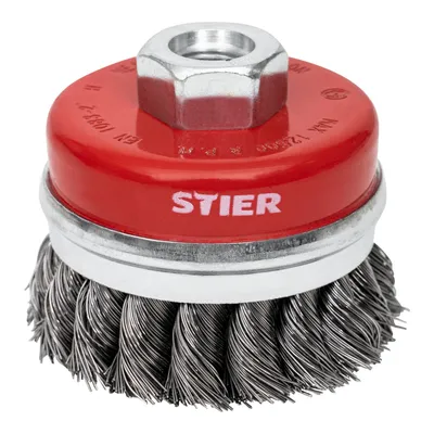 Produktbild von STIER Topfbürste Stahl, gezopfter Draht, für Winkelschleifer, Ø 65 mm, M14, Drahtstärke 0,35 mm, Drahtbürste-flex, Winkelschleifer-Zubehör, Stahlbürste, Drahtbürstenaufsatz