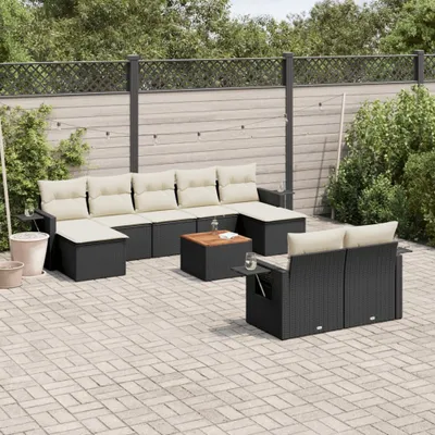 Produktbild von Design 10-tlg. Garten-Sofagarnitur mit Kissen Schwarz Poly Rattan, Gartensofas 2024 Neu