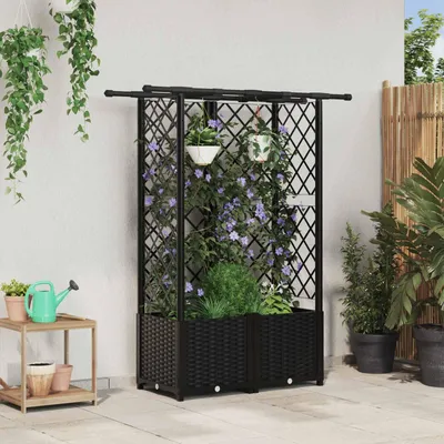 Obrázek produktu pro Maison Exclusive – Vyvýšený záhon s opěrnou mřížkou a střechou, černá barva, rozměry 124 x 40 x 136 cm, materiál: PP