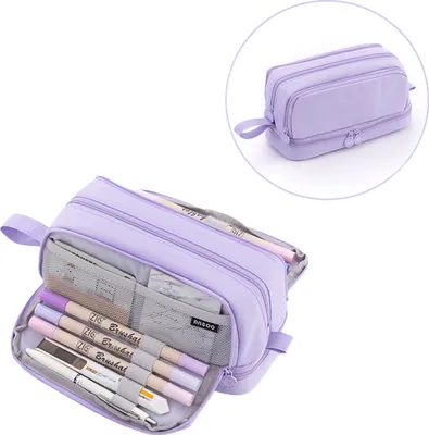 Produktbild von Federmäppchen Federtasche 3 fach Schulmäppchen Große Aufbewahrung Schreinbox für Jungen und Mädchen,Multifunktionale Bleistifttasche (Violett)