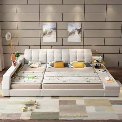 Produktbild von Design Bett Hotel Doppel Ablage Regal 180x200 Multifunktions Bett Luxus