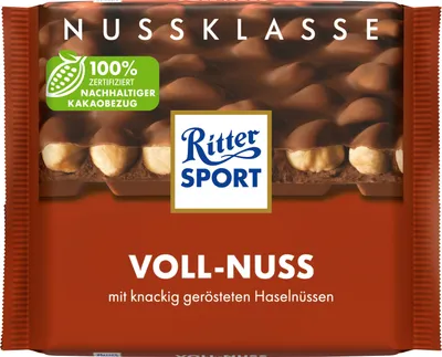 Image de Ritter Sport Nuss Klasse Voll Nuss avec noisettes entières 100g