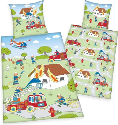 Produktbild von Dwustronny zestaw pościeli ze strażą pożarną 2 szt. 80 x 80 i 135 x 200 cm