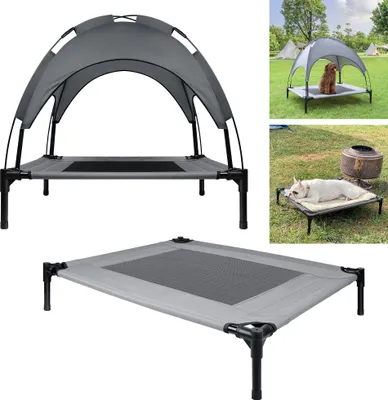 Produktbild von LZQ Hundeliege Hundebett mit Baldachin Haustierbett für Indoor Outdoor Garten 76x61x76cm Hundehütte Hundesofa für Haustiere Hunde bis 40 kg (Maße M, Grau)