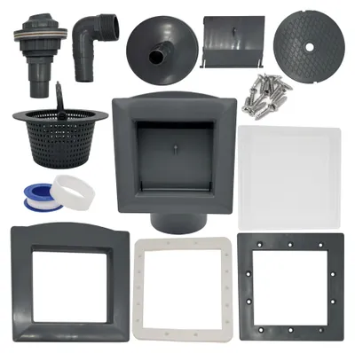Produktbild von HAF Einbauskimmer Komplett Set Grau für Stahlwandbecken | Pool Skimmer Set aus ABS inkl. Einlaufdüse, Schlauchanschluss 32mm & 38mm + Zubehör