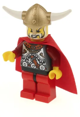 Produktbild von 1x Lego Minifigur Vikings König Cape rot Helm Hörner fest vik026
