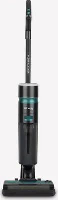 A studio shot of a black and teal multi-functional steam vacuum cleaner against a white background.