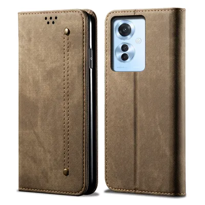 Image de Etui pour Oppo Reno11 F, étui portefeuille en cuir avec fermeture magnétique et support Kaki