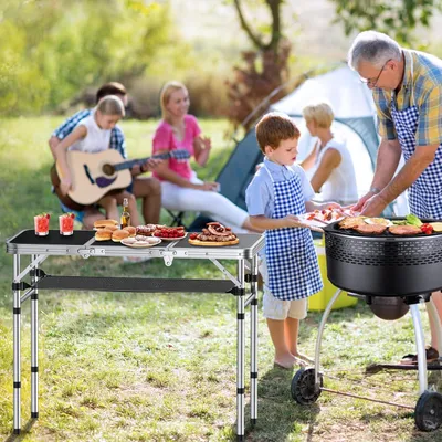 Produktbild von Zusammenklappbarer Campingtisch 90 cm - Tragbarer Klapptisch für draußen mit 3 verstellbaren Höhen