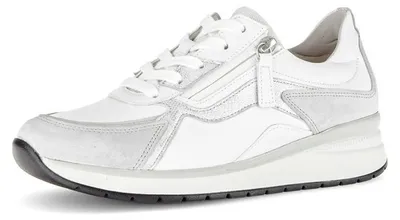 Produktbild von Gabor Damen Leder Sneaker Weiß-Hellgrau mit Velours-Glanzoptik und seitlichem Reißverschluss