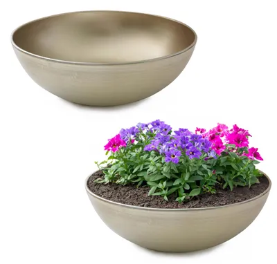 Produktbild von Runde bauchige 25 cm Pflanzschale für draussen, champagner beige