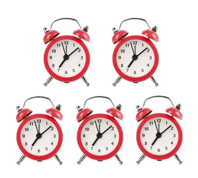 Productafbeelding van Set van 5 kleine wekkertjes, rood (op batterij)