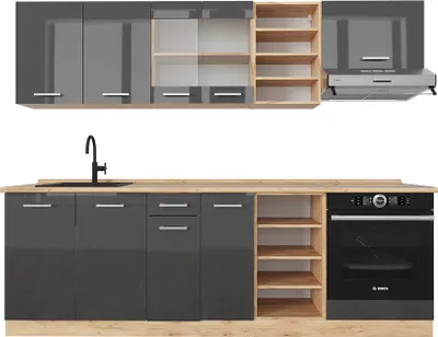 Immagine prodotto di Cucina componibile Vicco R-Line Antracite lucido/oro power oak 240 cm senza piano di lavoro, Model 37683