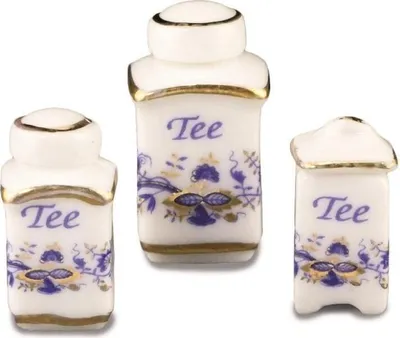 Produktbild von 3 Teedosen Miniatur im Zwiebel Gold Design aus Porzellan