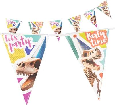 Produktbild von Dino Skelett Wimpelkette 4–5 m – coole Dinoparty Deko für Kindergeburtstag