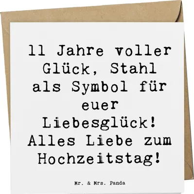 Produktbild von Mr. & Mrs. Panda Grußkarte Spruch 11. Hochzeitstag Stahlhochzeit - Weiß - Geschenk, Glückwunschkarte, Geschenke, doppelkarte, Heirat, Hochzeitstagssprüche, Zusammenhalt