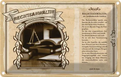 Produktbild von vianmo Blechschild 12x18 cm Rechtsanwältin Beruf Arbeit