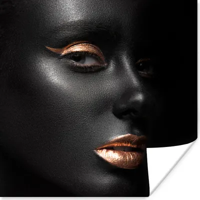 Produktbild von MuchoWow® Poster Schwarz - Gold - Frau 50x50 cm - Wohnzimmerdekoration