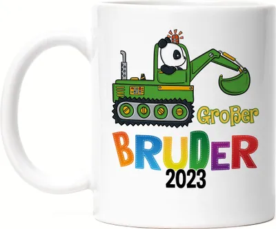 Produktbild von Großer Bruder 2023 Tasse Panda Bagger Motiv Geschenk Ankündigung Babynews