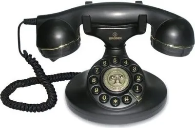 A black Brondi Vintage 10 telephone is shown against a white background.