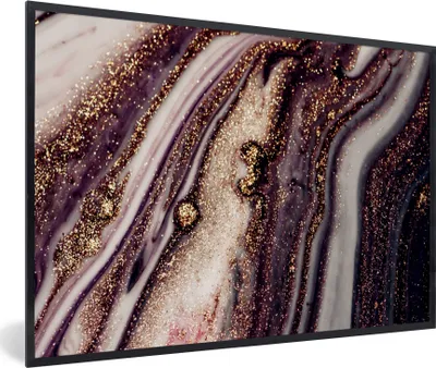 Produktbild von MuchoWow® Gerahmtes Poster Marmor - Rosa - Gold - Glitzer - Marmoroptik 90x60 cm - Poster mit Schwarzem Bilderrahmen Wandposter Rahmen Foto Bilder - Fotorahmen - Foto-Plakat