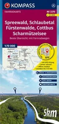 Immagine prodotto di KOMPASS Carta ciclistica 3370 Spreewald, Schlaubetal, Fürstenwalde, Cottbus, Scharmützelsee con raccordi 1:70.000