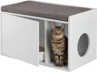 Immagine prodotto di Relaxdays Armadietto per gatti con cuscino, cassettiera per gatti e panca 2 in 1, L x P x A: 45,5 x 75 x 43 cm, per lettiera, bianco/grigio