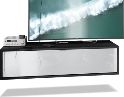 Produktbild von Vladon TV Board Lana 120 Hängeschrank Lowboard 120 x 29 x 37 cm,  Germany, Korpus in Schwarz matt, Fronten in Weiß Hochglanz | Große Farbauswahl