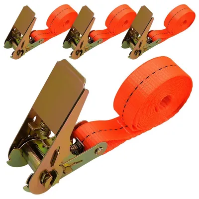 Productafbeelding van 4 spanbanden met ratelmechanisme, 25 mm breed, 2 meter lang, draagvermogen 800 kg
