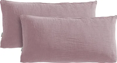 Produktbild von Pure Label Musselin Kissenbezug 40x80 2er Set aus 100% Baumwolle - Traumhaft weiche, kuschelige Musselin Kissenbezug-Set in Mauve