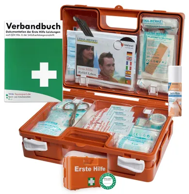 Produktbild von Erste-Hilfe-Koffer QUICK Inkl. SPRÜHPFLASTER nach aktueller DIN/EN 13157 für Betriebe inkl. Verbandbuch