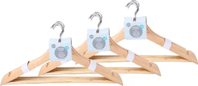 Produktbild von Kleiderbügel aus Holz 44,5cm - 15 Stück - mit Hosensteg und Rockeinkerbung