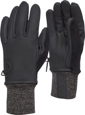 Schwarze Handschuhe "Dirt Bag Gloves" von Black Diamond mit grauem Strickbund; ideal für Outdoor-Aktivitäten.