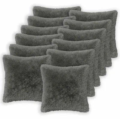 Immagine prodotto di Cuscini decorativi vidaXL, confezione da 12, colore grigio chiaro, 45 x 45 cm, tessuto in pile
