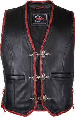 Produktbild von Lederweste mit Rot Kutte Rockerweste Bikerweste Bike Rockerweste Custom Chopper(5XL)