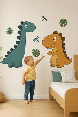 niedlicher Diplodocus und T-Rex – Decords Wandtattoo, Produktansicht 1