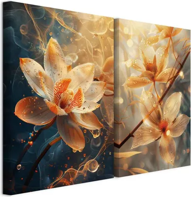 Produktbild von murando - Akustikbild XL Set Lotusblüten Kunstdruck auf Leinwandbild 80x60cm 2 Teilig je 40x60cm Collage 2er Kunst Wandpaneele Schalldämmung Leinwand Bilder Dekoration - Mystische b-H-10196-b-a